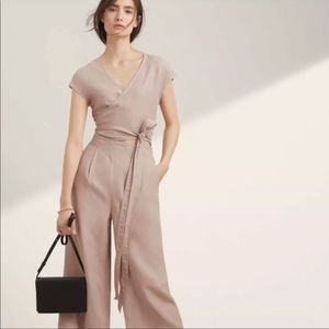 Wilfred linen jumpsuit, wrap top. Grey/neutral